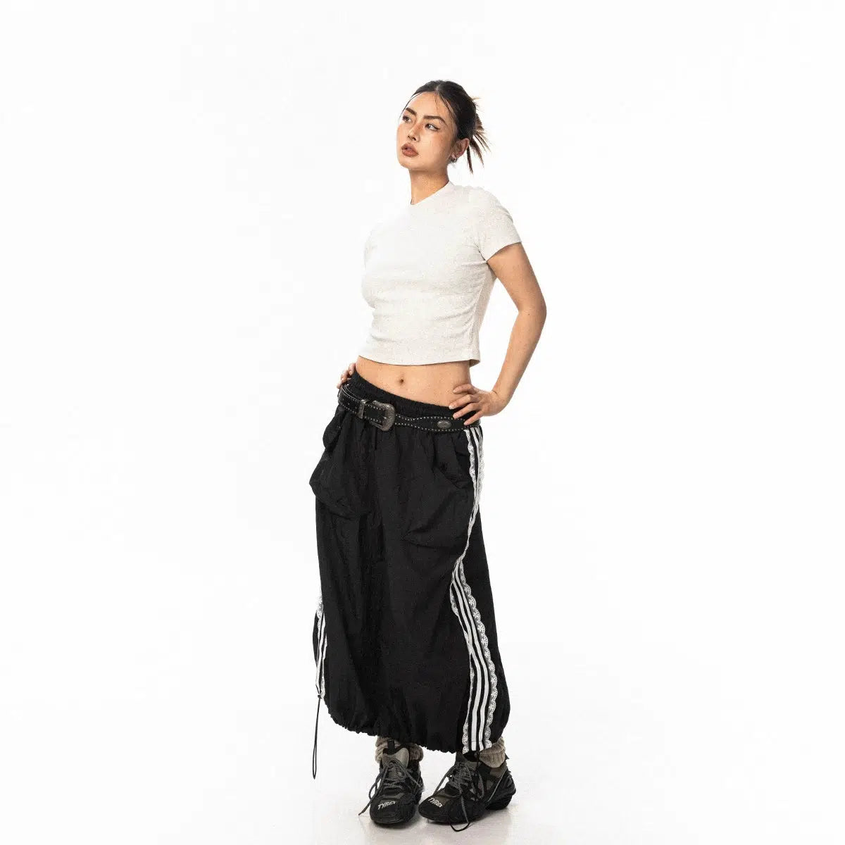 Athletic Maxi Skirt with Side Stripe & Lace | The Korean Fashion