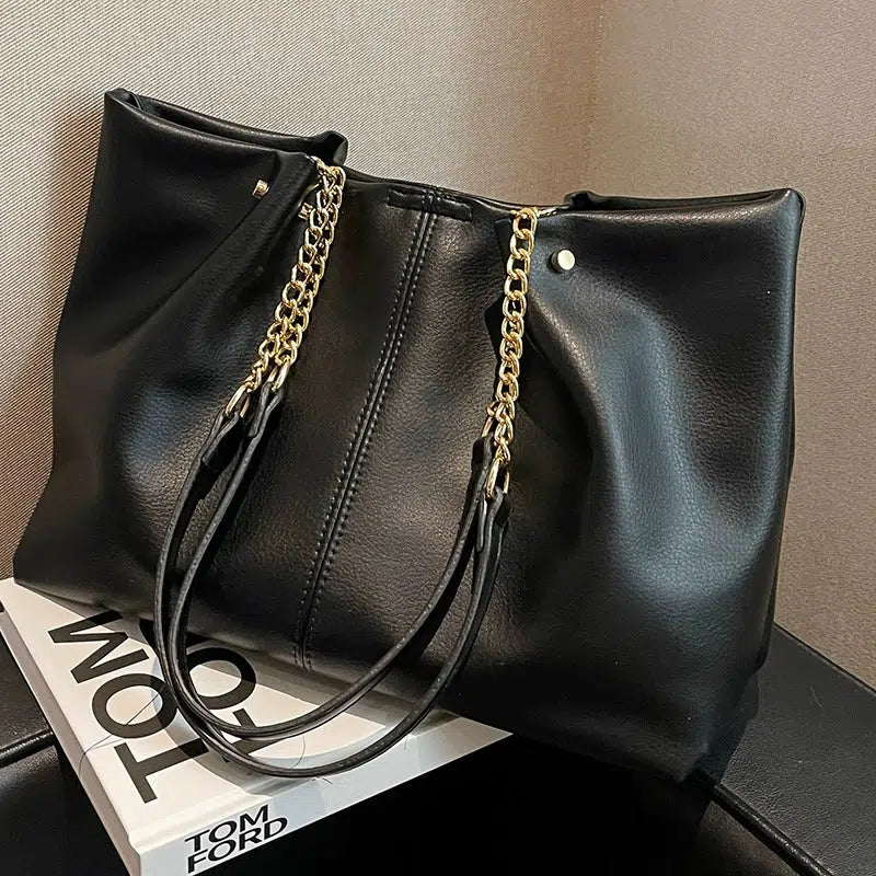 Chain-Handles-Leather-Tote-Bag