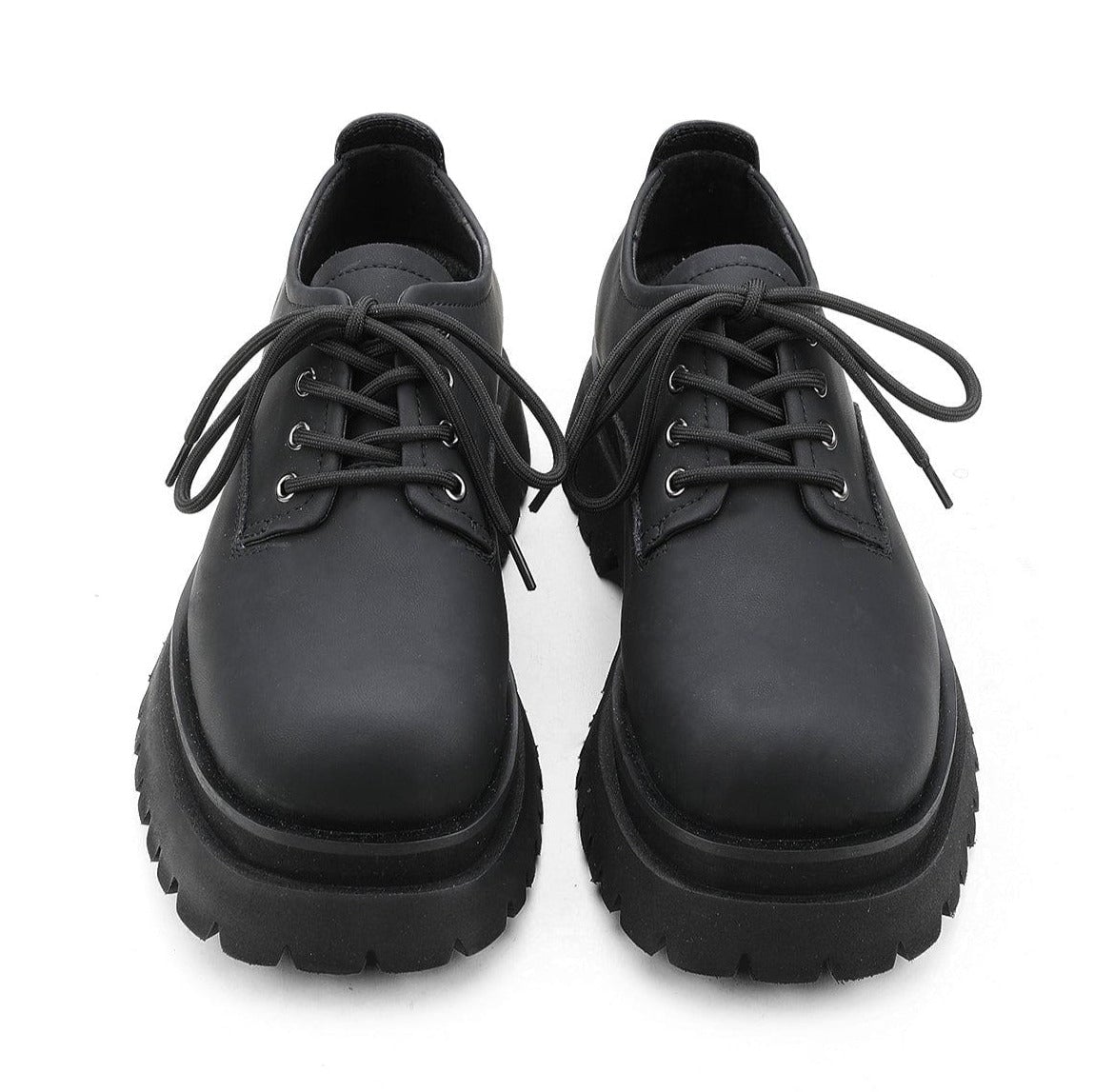 Chunky Sole Lace-Up Boots in Black | The Korean Fashion
