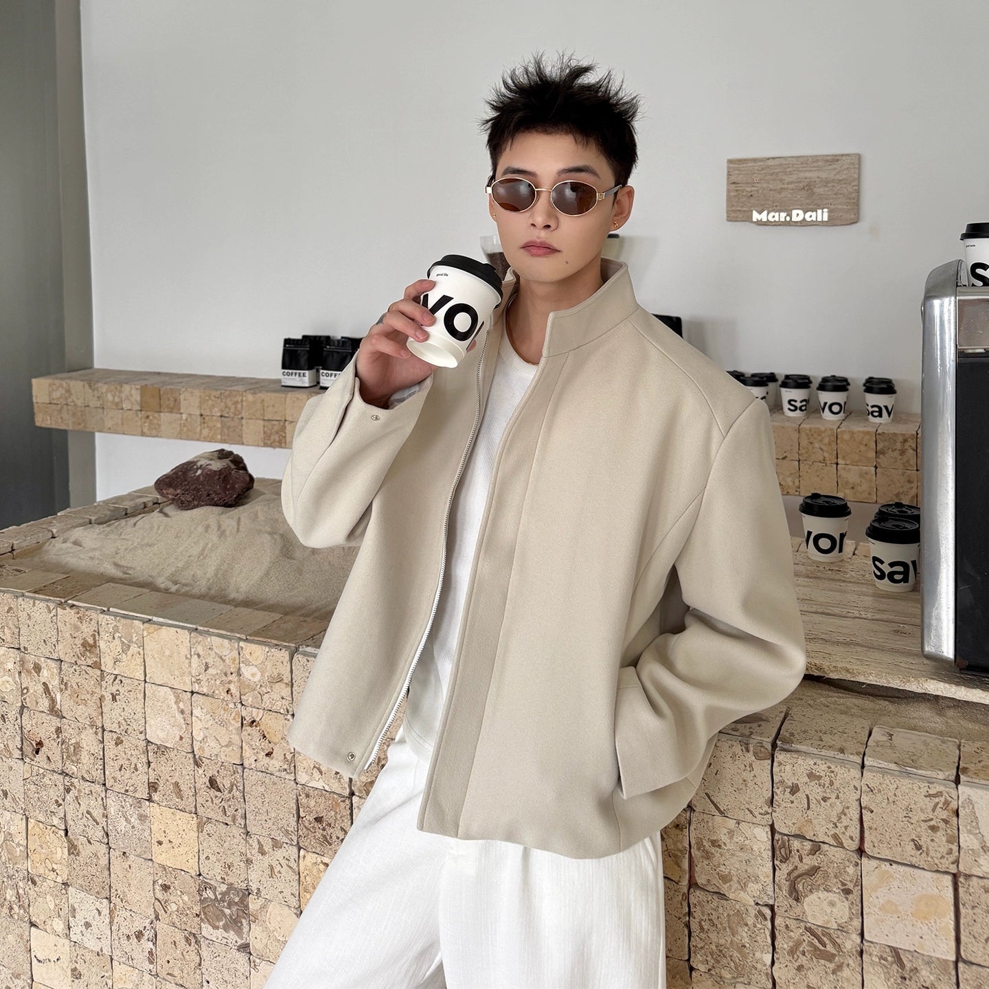 Stand Collar Wool Blend Short Jacket | The Korean Fashion