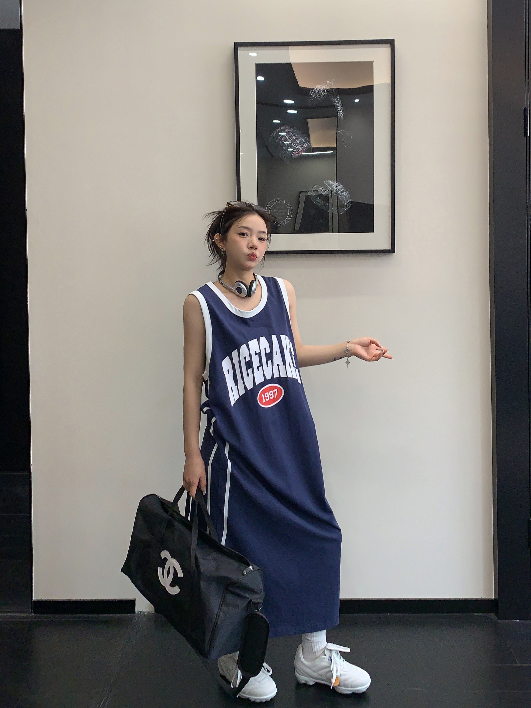fitted basketball jersey dress Midi Tank bluedress