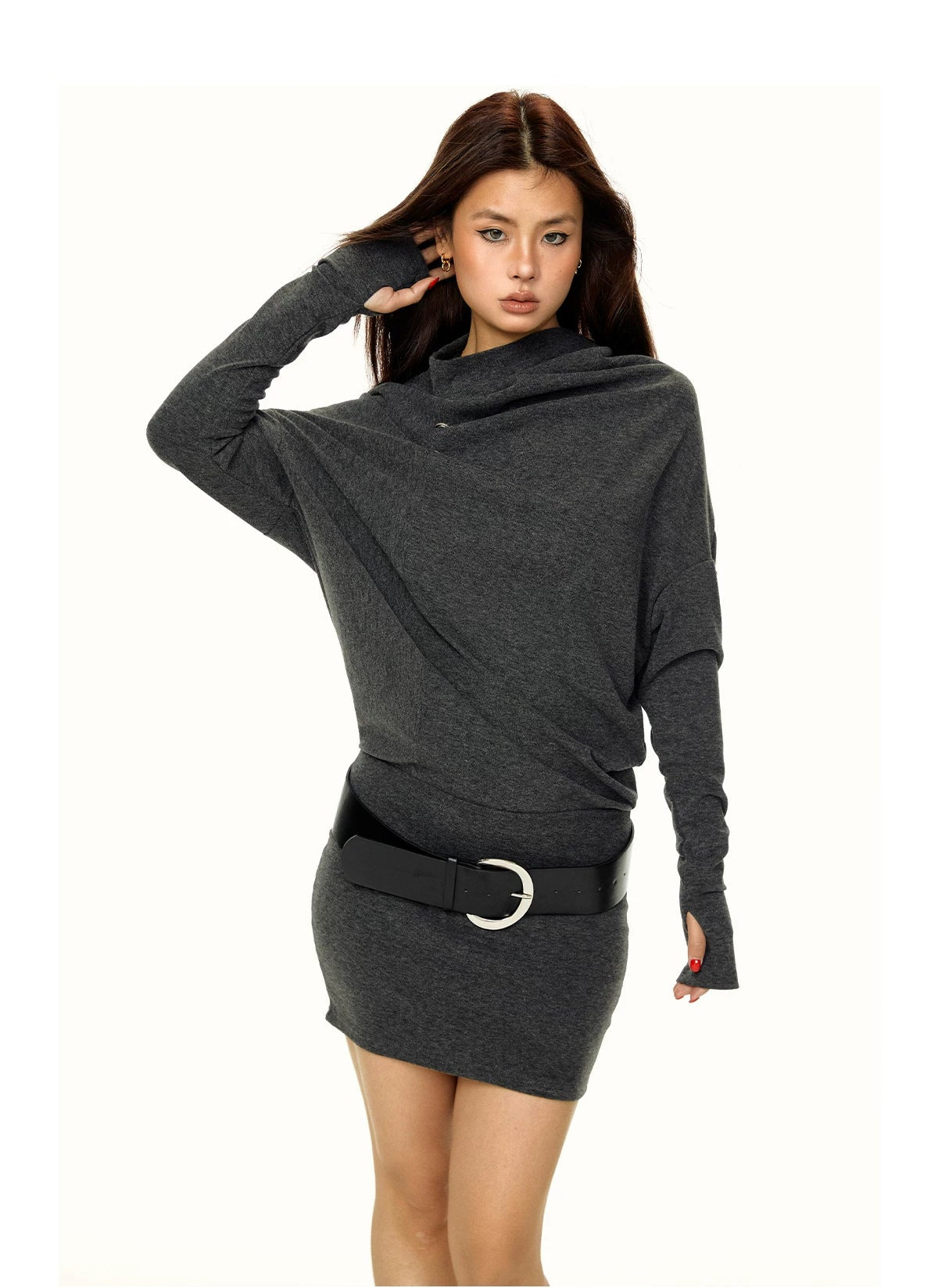 Dark Grey Batwing Sleeve Bodycon Mini Dress