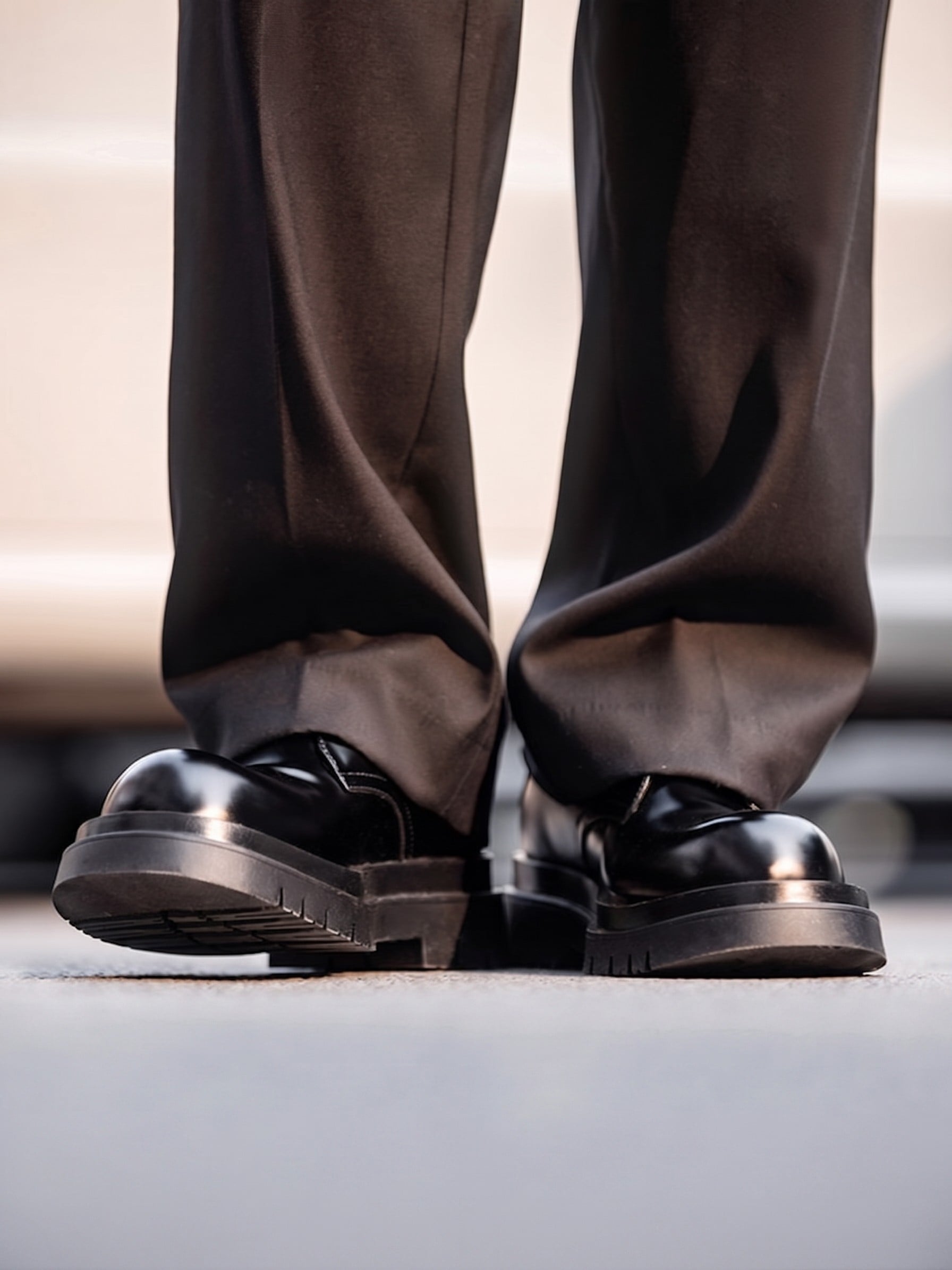 Black Leather Derby Shoes with Thick Sole | The Korean Fashion