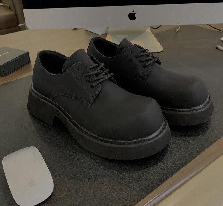 Black Square Head Platform Derby Shoes | The Korean Fashion