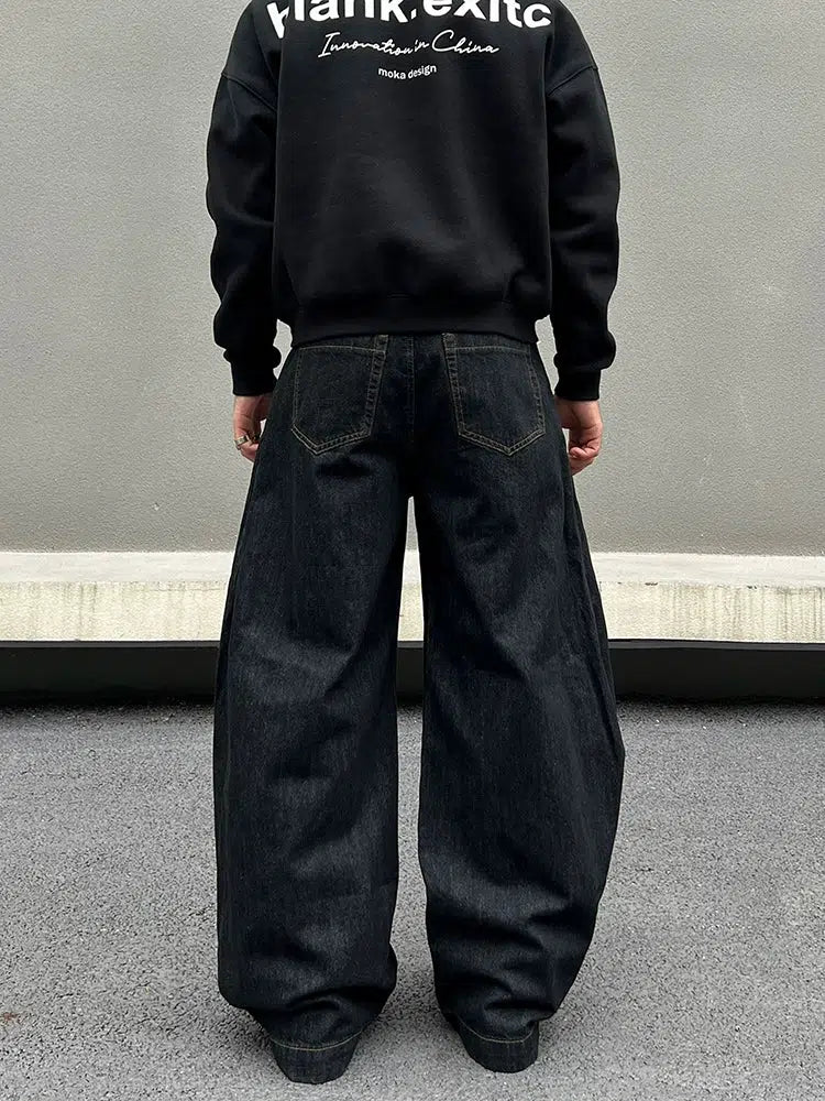 Black Wide-Leg Denim Pants | The Korean Fashion