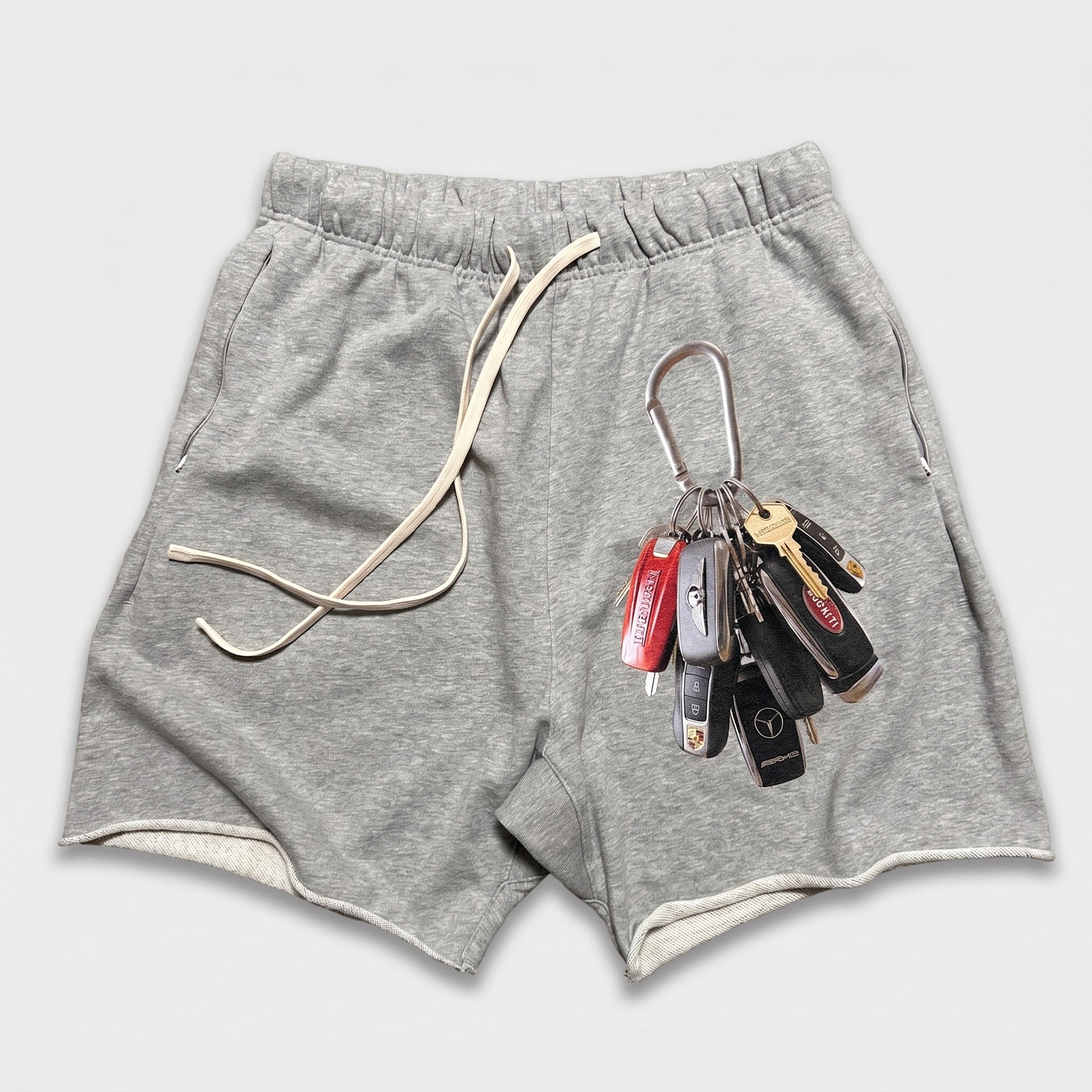 Car Key Print Cotton Shorts with Raw Hem | The Korean Fashion