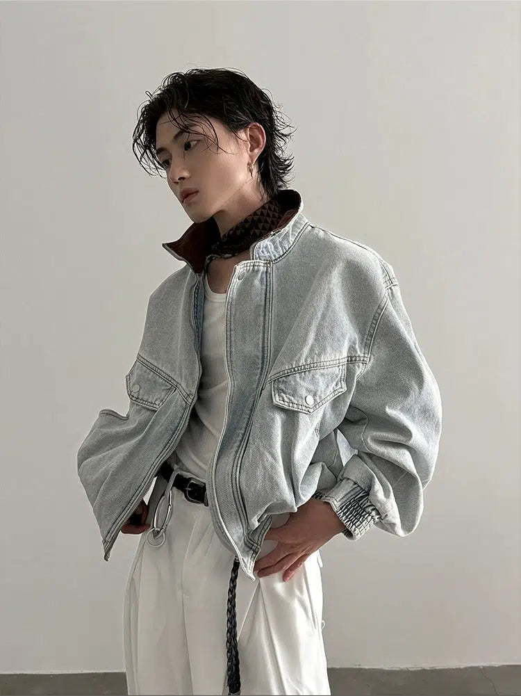 Contrast Collar Oversized Denim Jacket | The Korean Fashion