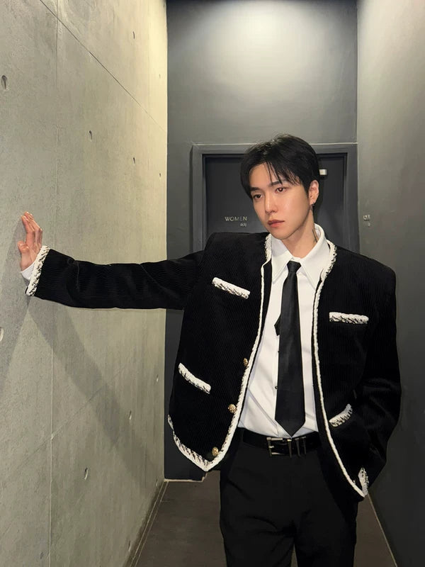 Corduroy Tailored Button Front Jacket | The Korean Fashion