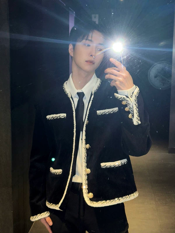 Corduroy Tailored Button Front Jacket | The Korean Fashion