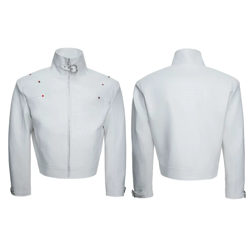 Crocodile Textured Stand Collar Leather Jacket | The Korean Fashion