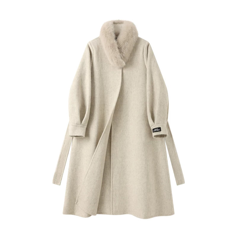 Detachable Fur Collar Long Wool Coat | The Korean Fashion