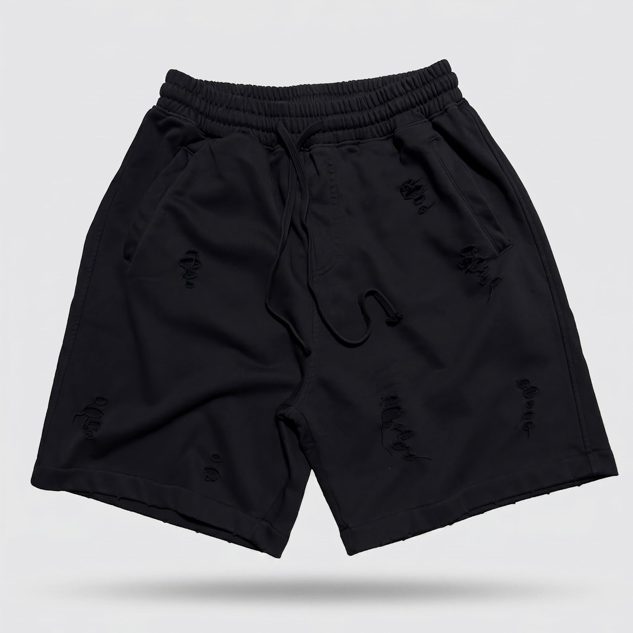 Distressed French Terry Drawstring Shorts | The Korean Fashion