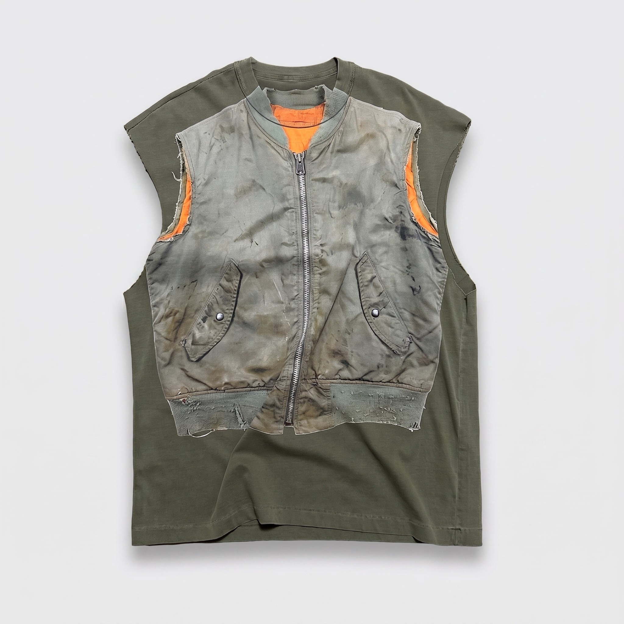 Distressed MA1 Bomber Style Sleeveless Vest | The Korean Fashion