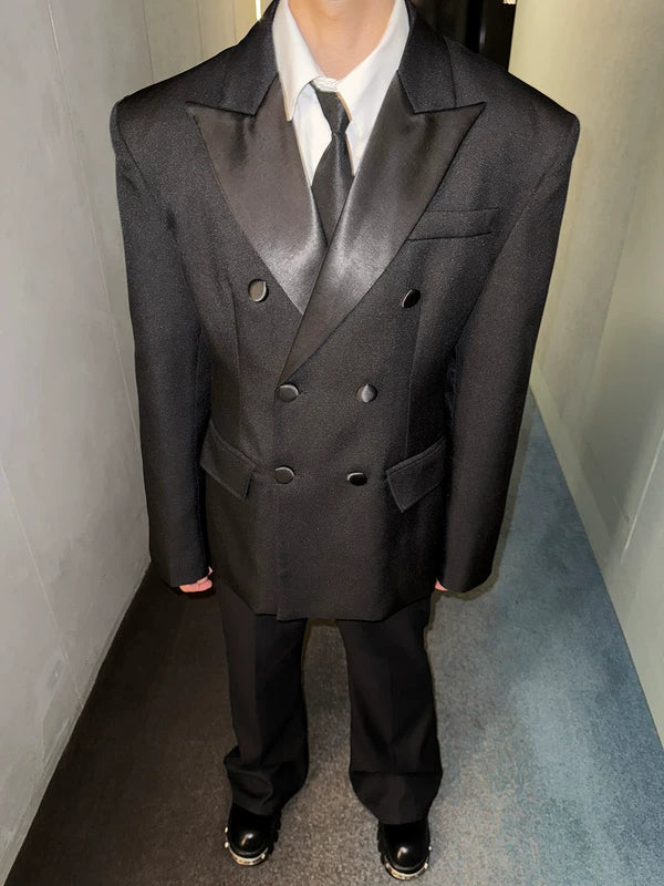 ジャケット・アウター DOUBLE LAPELED DOUBLE BREASTED COAT Double-Breasted Peak Lapel Jacket | The Korean Fashion