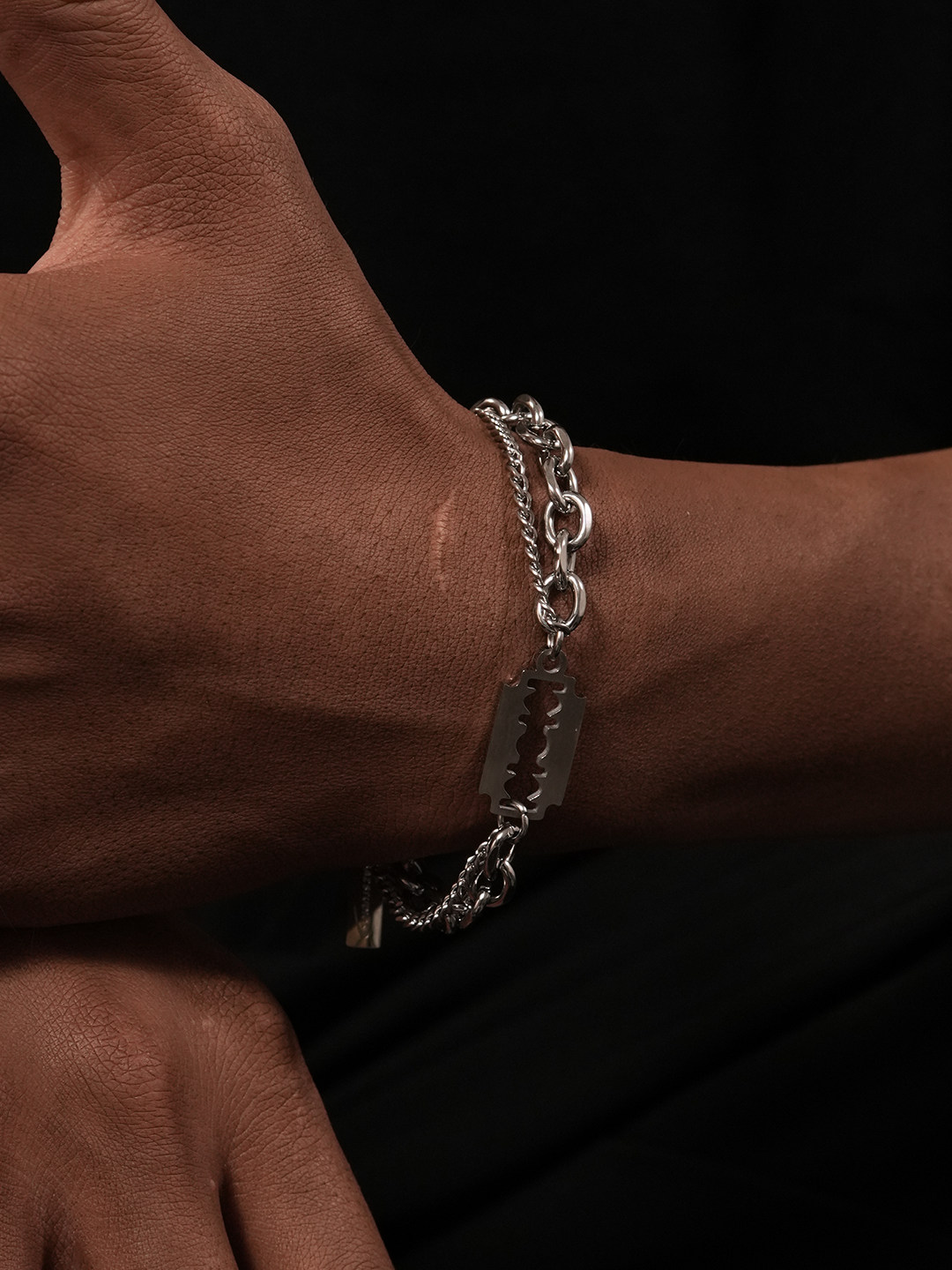 Double Layer Razor Blade Chain Bracelet | The Korean Fashion