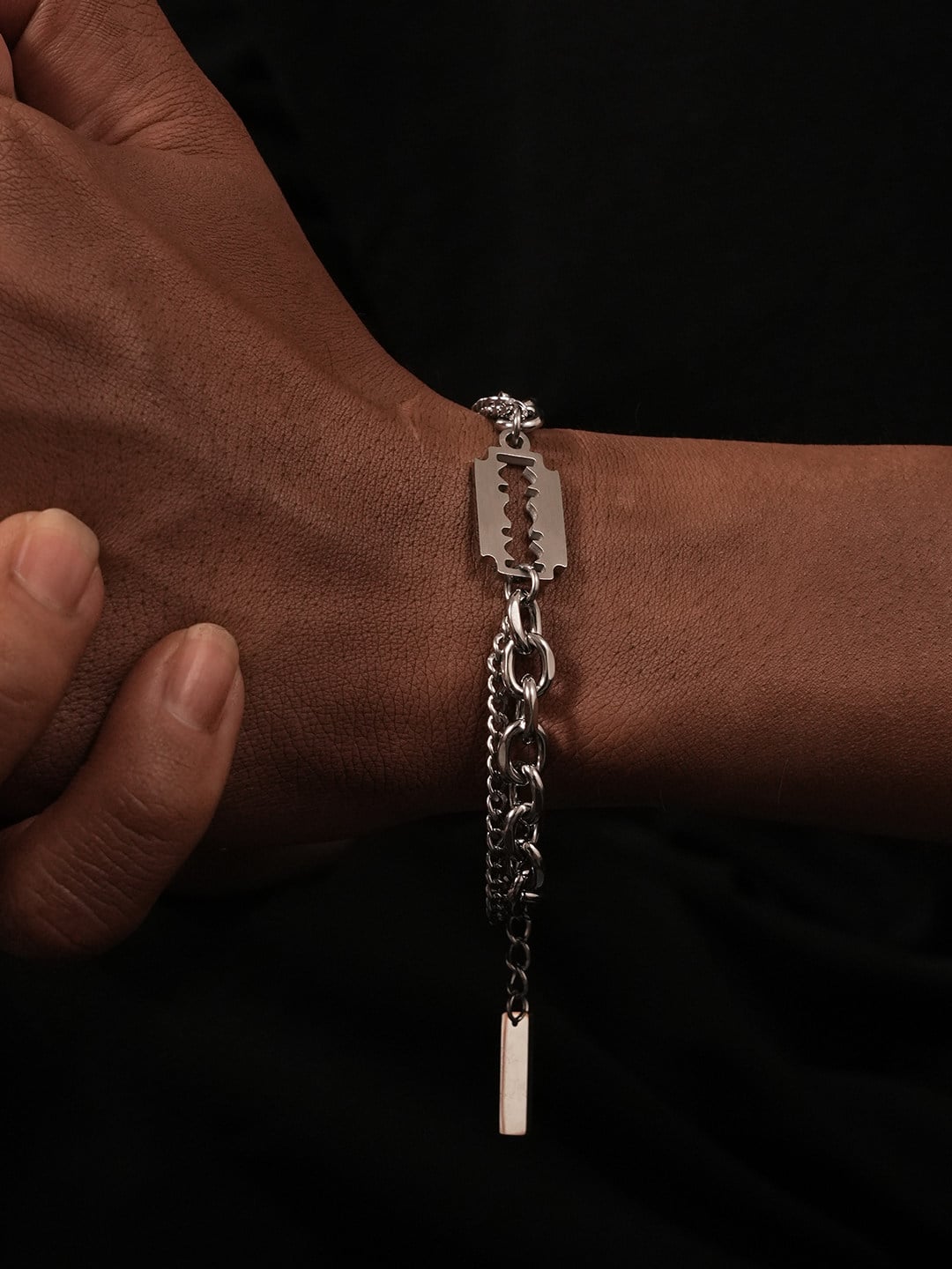 Double Layer Razor Blade Chain Bracelet | The Korean Fashion