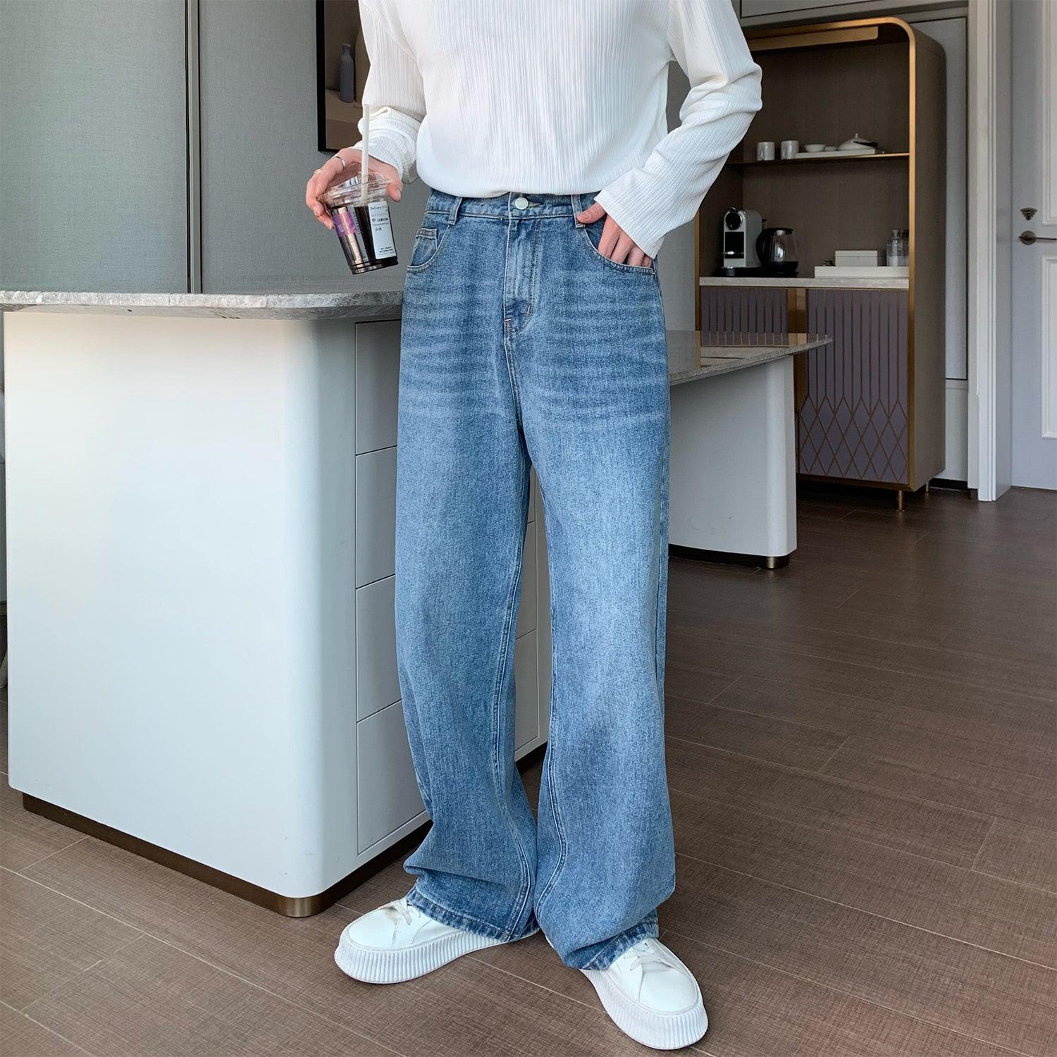 Elastic Waist Wide Leg Straight Jeans | The Korean Fashion | The 