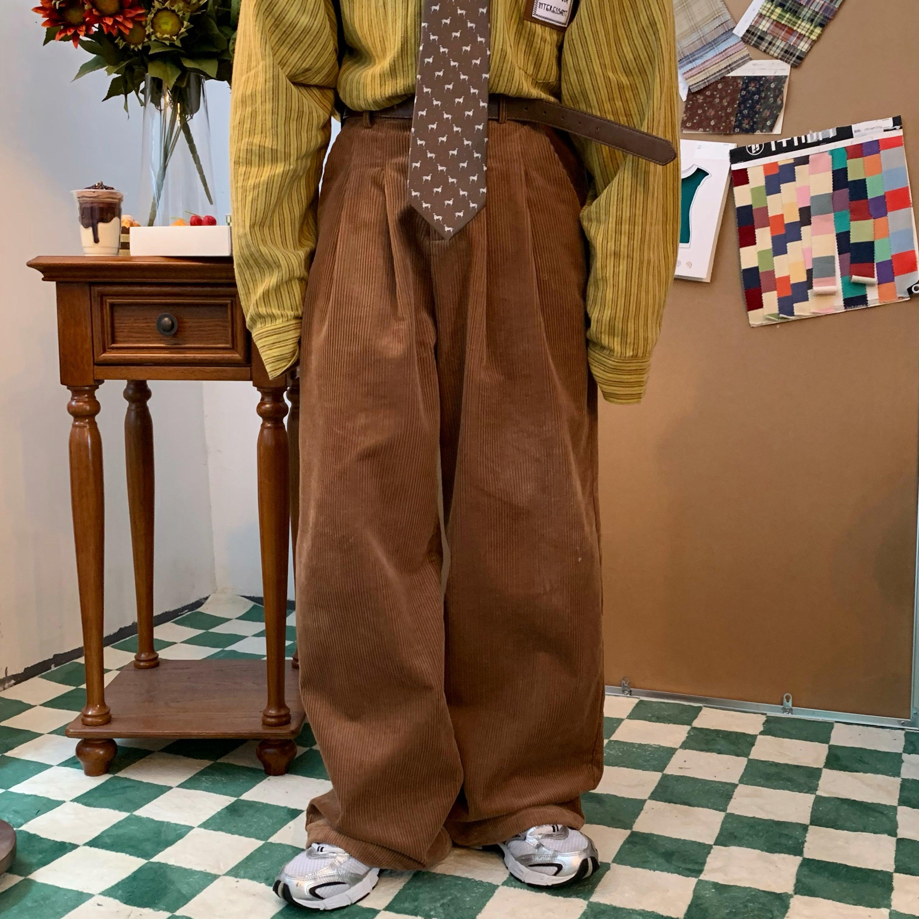 メンズ BELVET Pleated Wide-Leg Baggy Pants