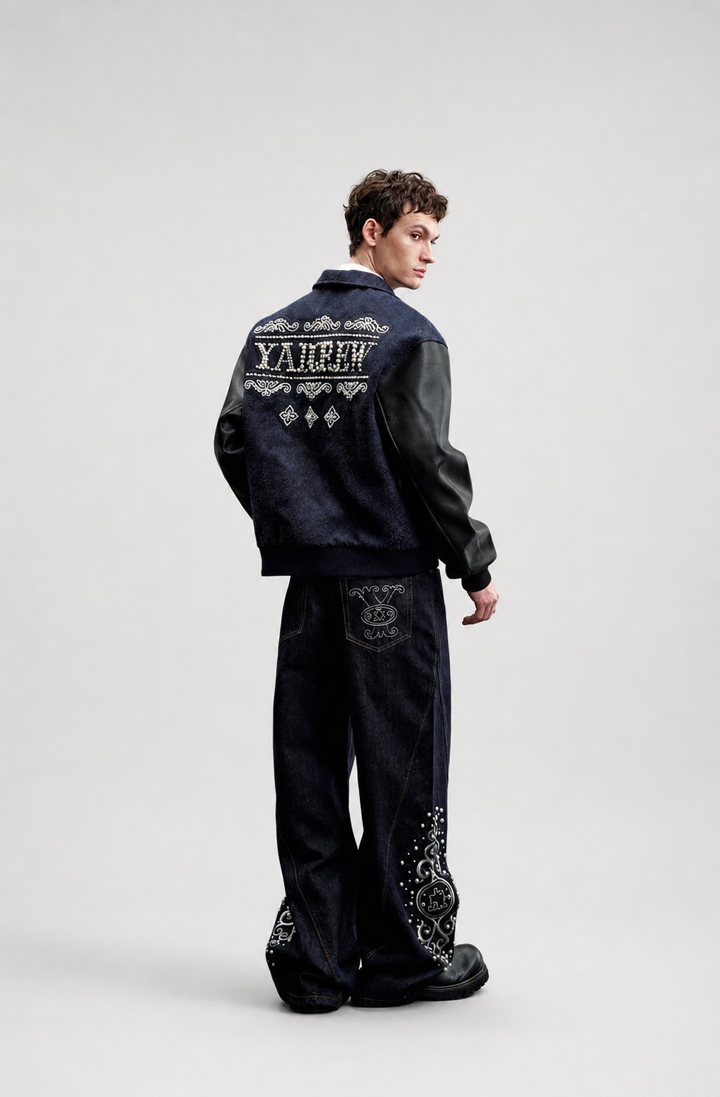 Embroidered Collar Jacket with Jacquard Floral Pattern