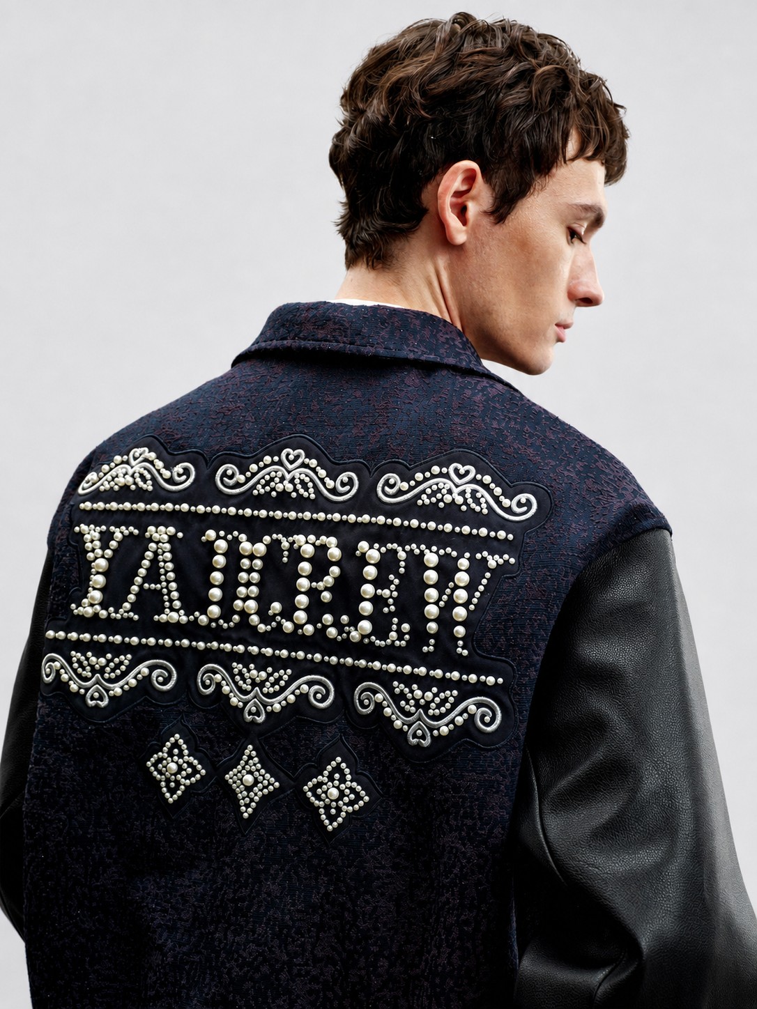 Embroidered Collar Jacket with Jacquard Floral Pattern