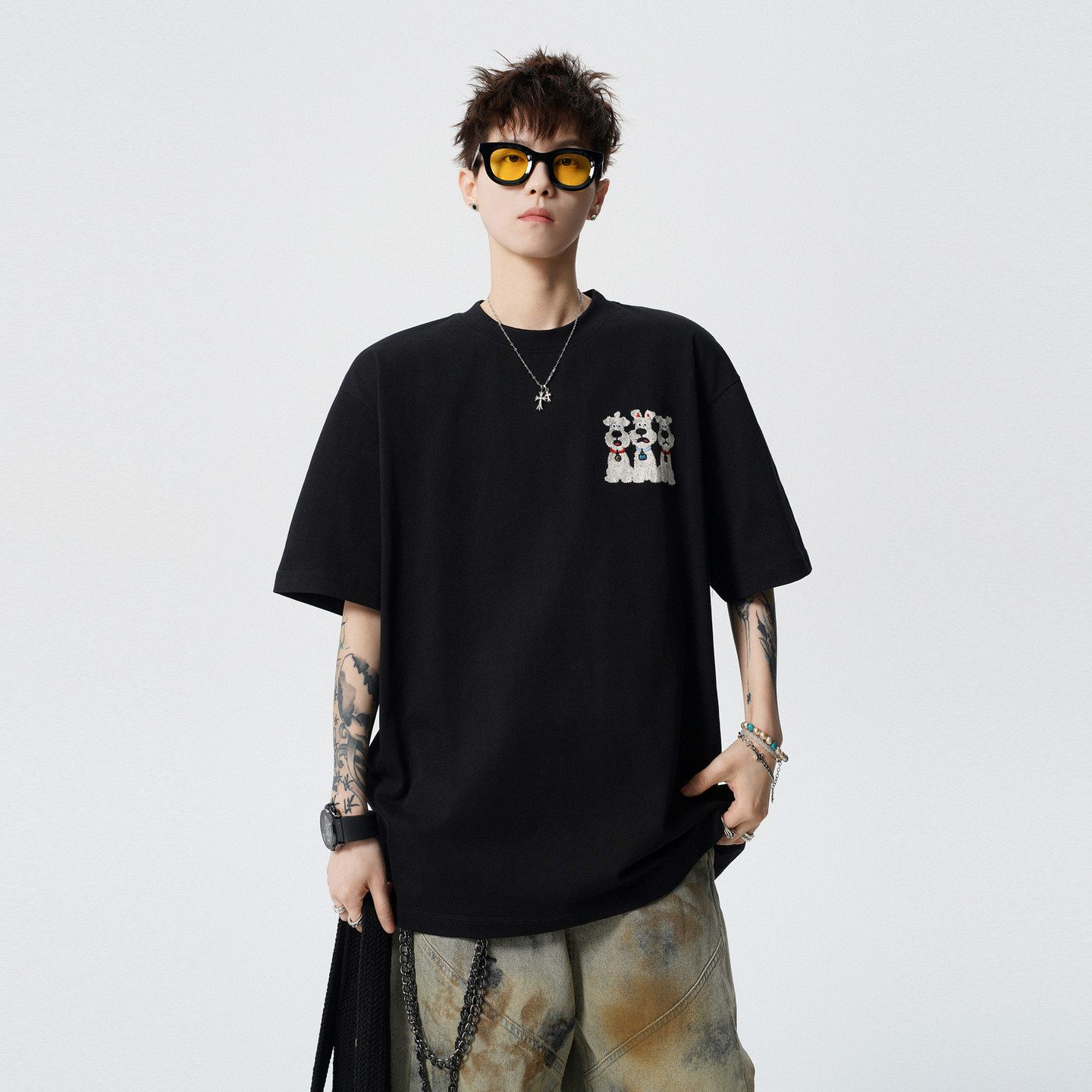 Embroidered Dog Graphic Oversized T-Shirt | The Korean Fashion