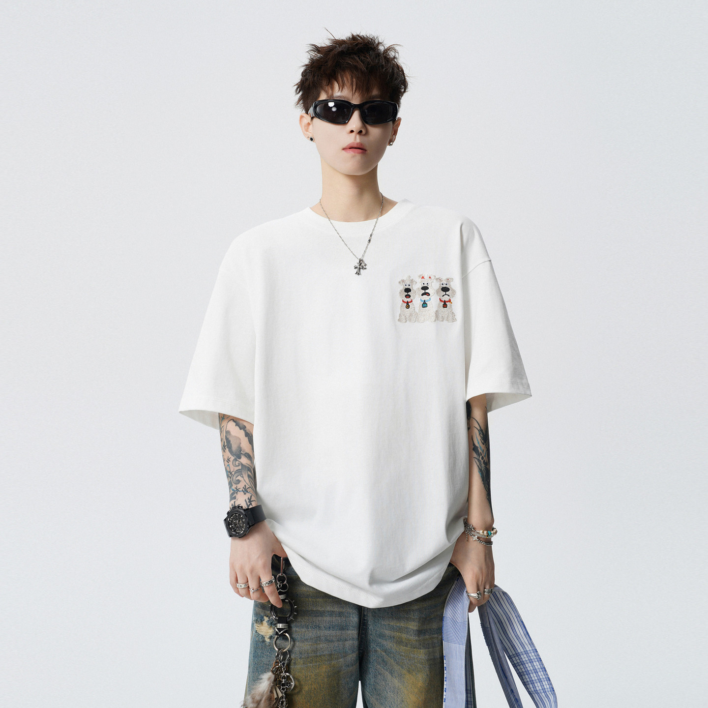 Embroidered Dog Graphic Oversized T-Shirt | The Korean Fashion