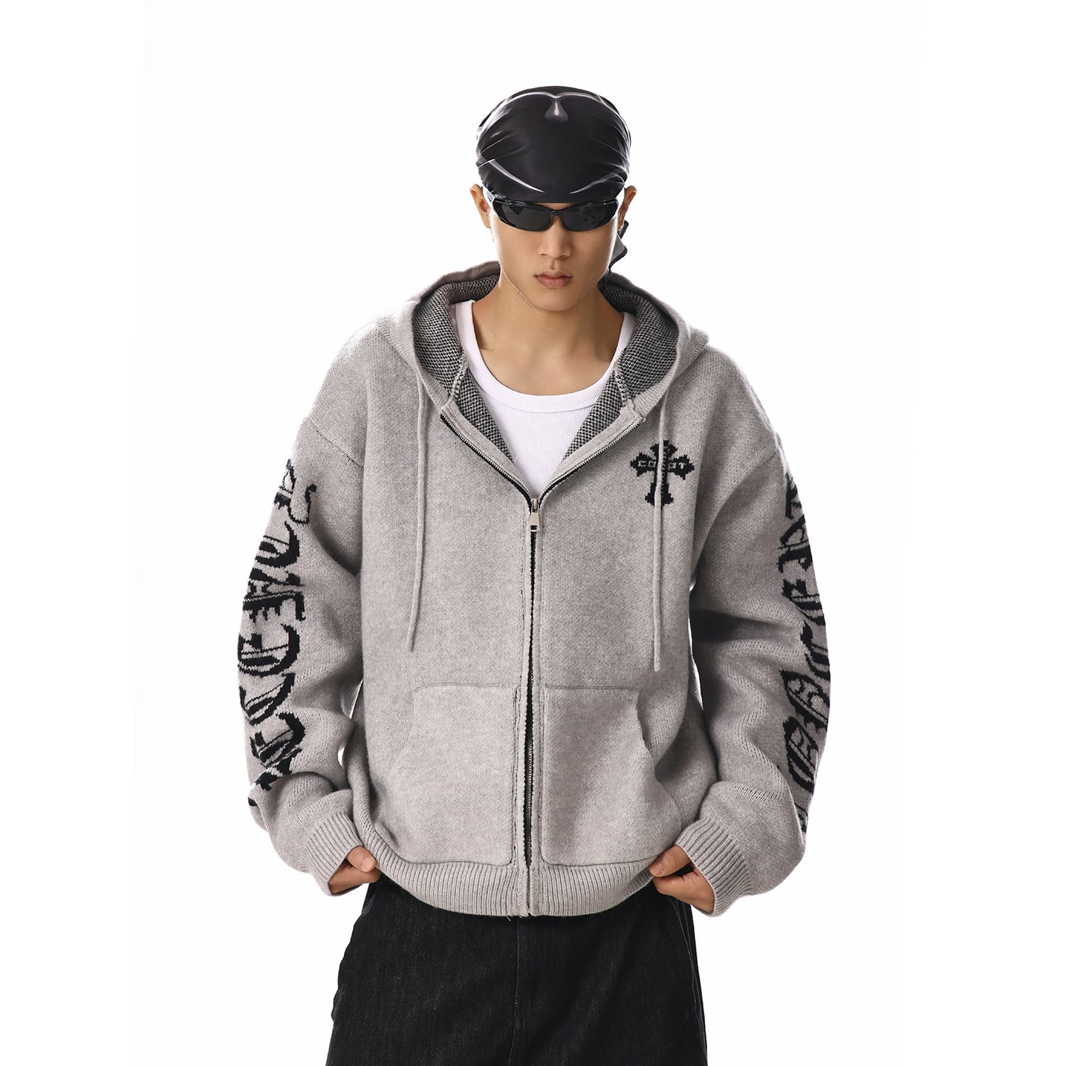 韓国限定  Hooded Zip-Up KC9315 Embroidered Zip-Up Hooded Cardigan Jacket