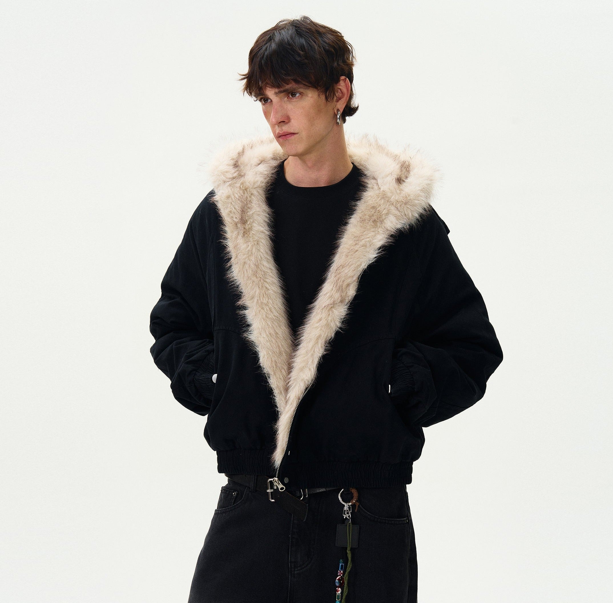 Faux Fur Hooded Insulated Bomber Jacket | The Korean Fashion