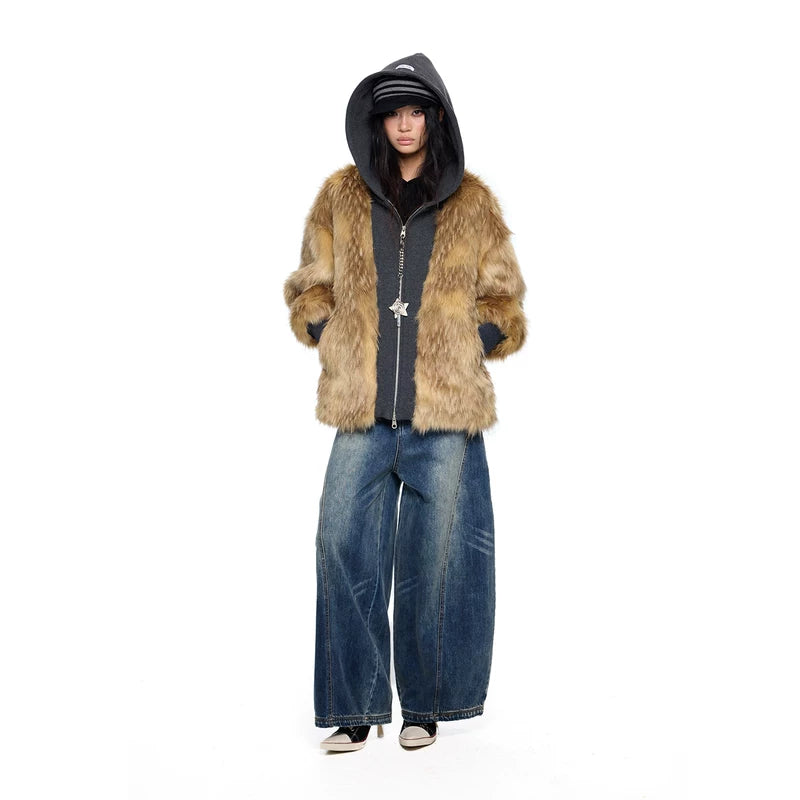 Faux Fur Zip Hooded Jacket | The Korean Fashion