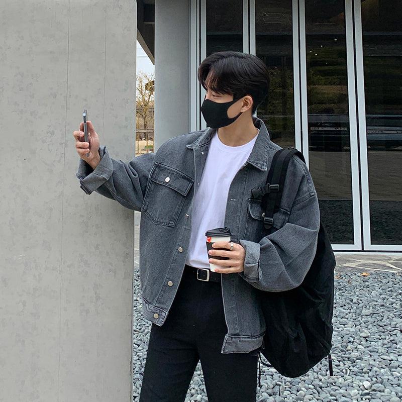 Lapel Denim Jacket | Korean Style Oversized Outerwear
