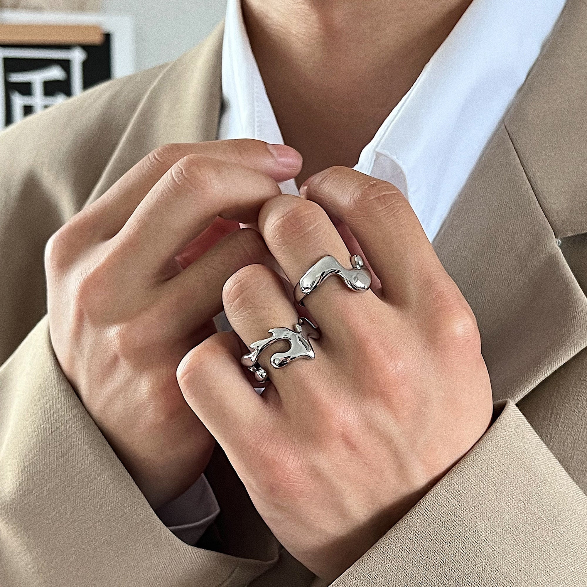 ロ*ン様 LIQUID scull & snake ring Argent Gl Liquid Lava Design Ring | Titanium Steel Korean Fashion