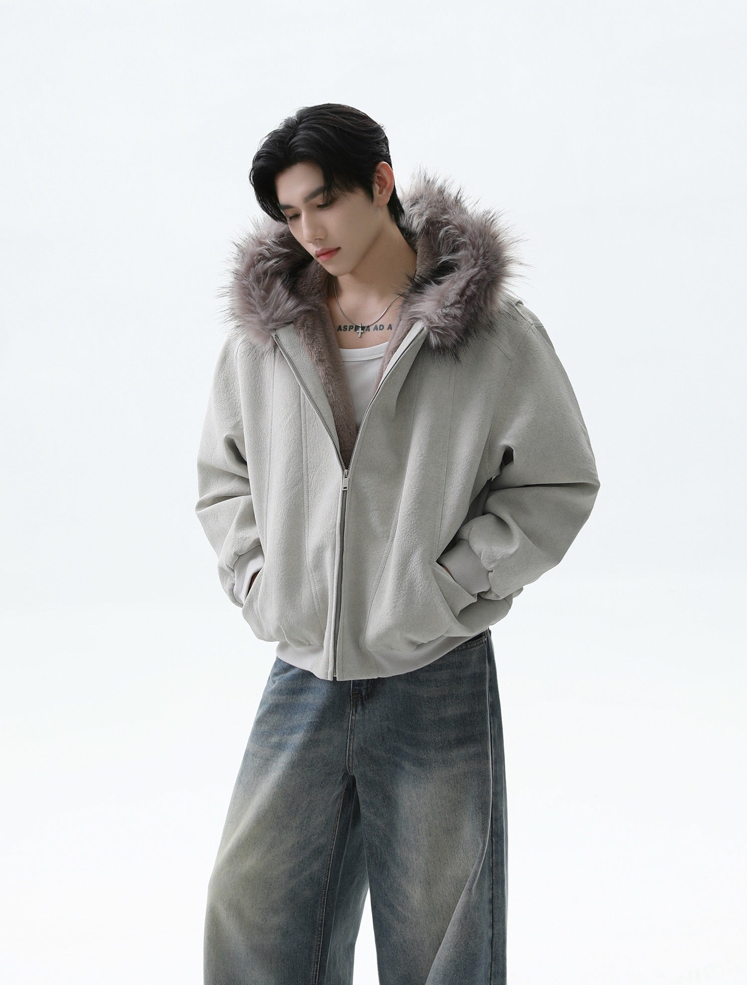 Faux Fur Hooded Fleece-Lined Short Jacket | The Korean Fashion