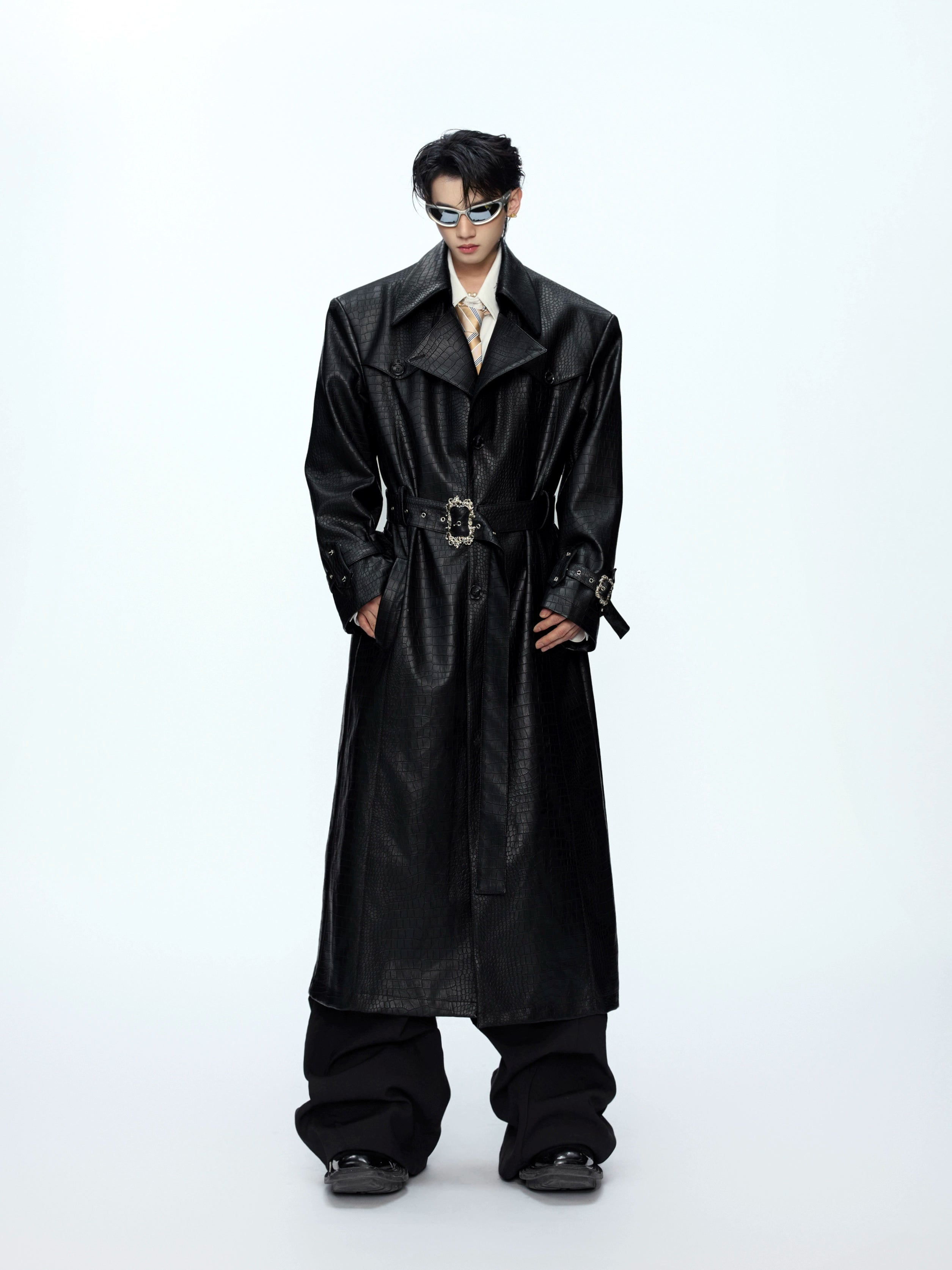 Crocodile Pattern Leather Trench Coat | The Korean Fashion