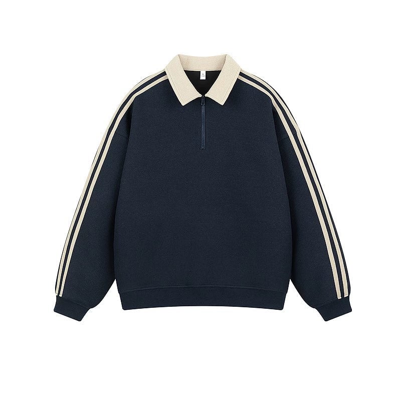 トップス 60s S/S Half Jip flocky Print Sweat XL Half-Zip Three-Stripe Polo Sweatshirt | The Korean Fashion