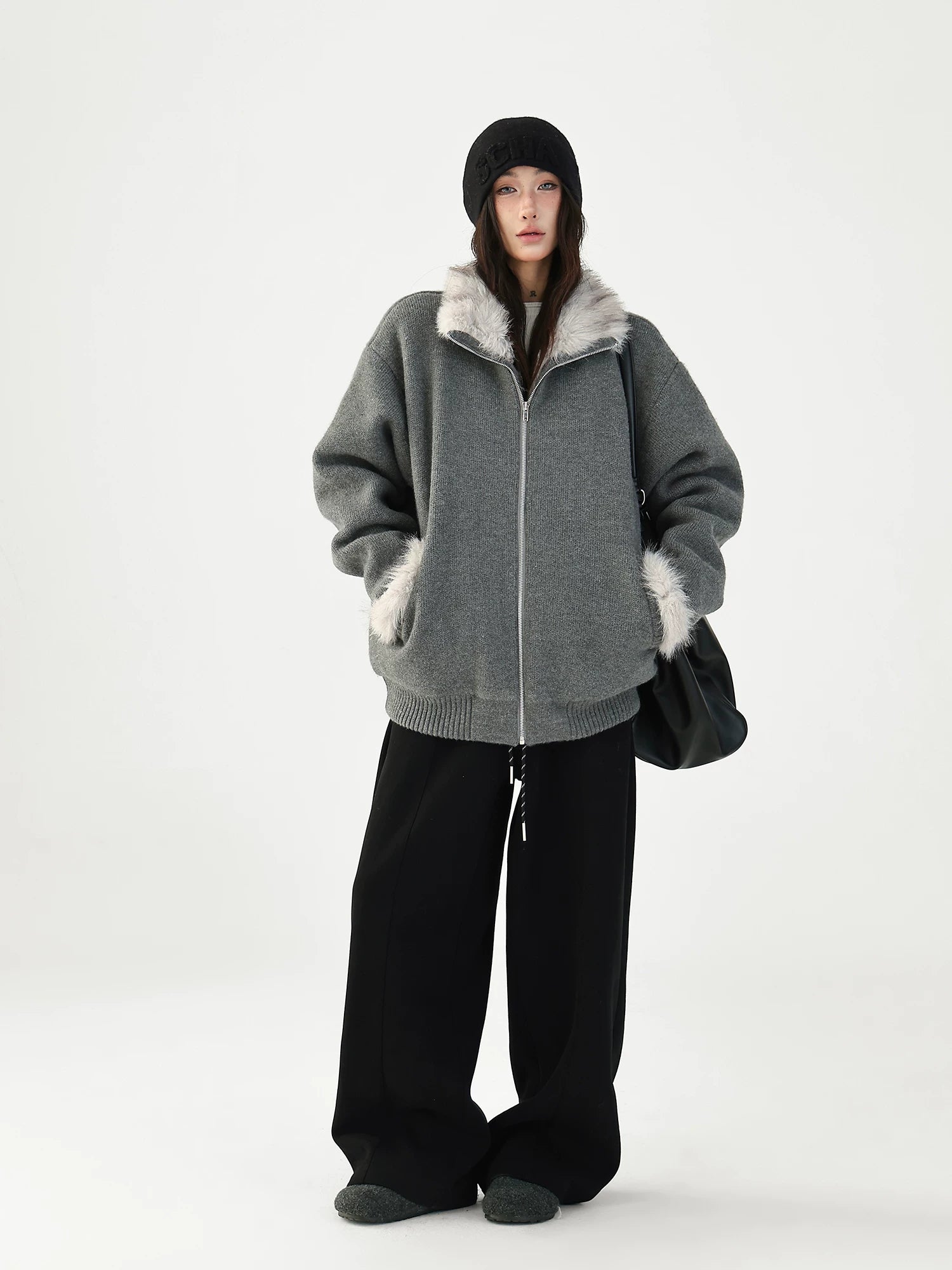 Fleece Lined Zip Up Cardigan Jacket | The Korean Fashion