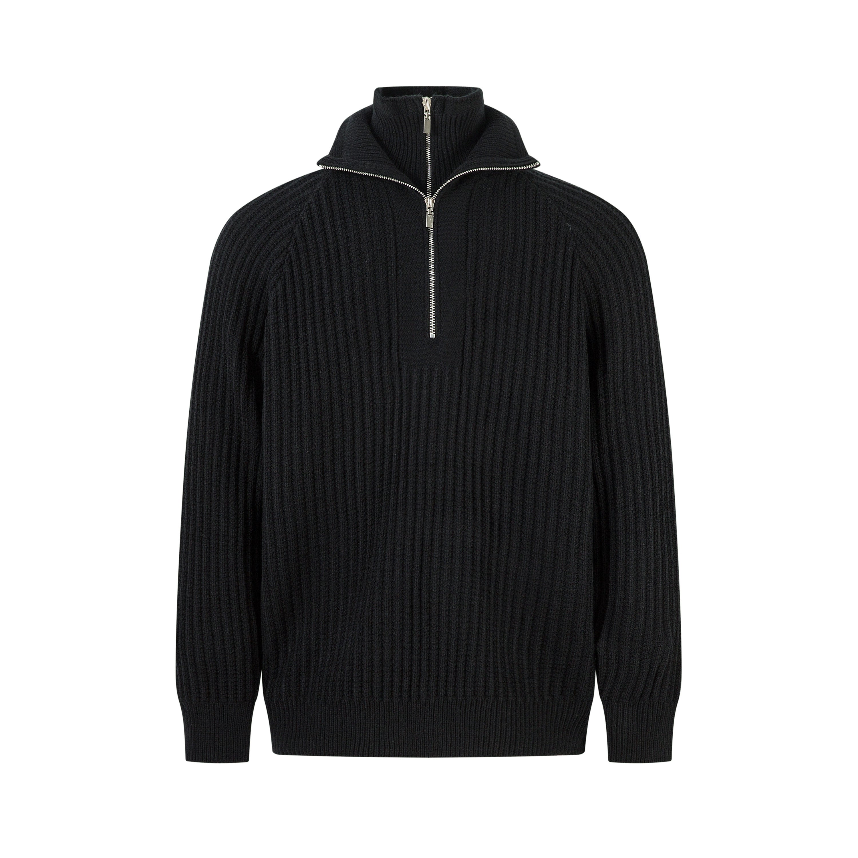Half-Zip Ribbed Knit Turtleneck Sweater | The Korean Fashion