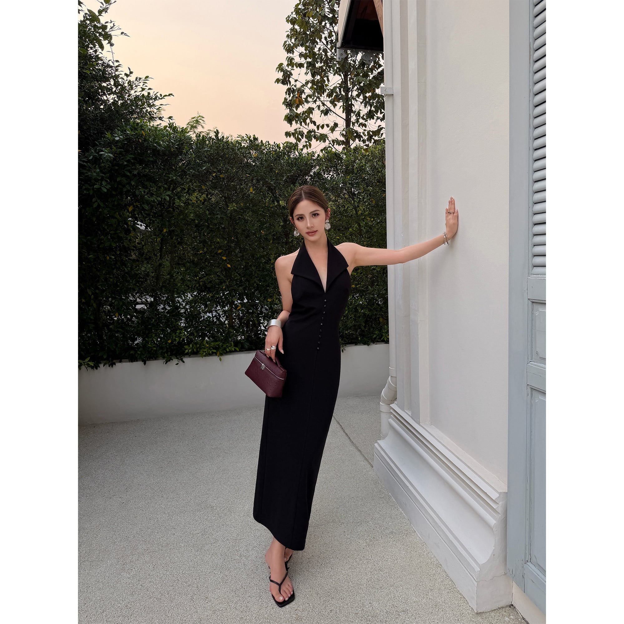 Halter Neck Backless Maxi Dress — Black / S