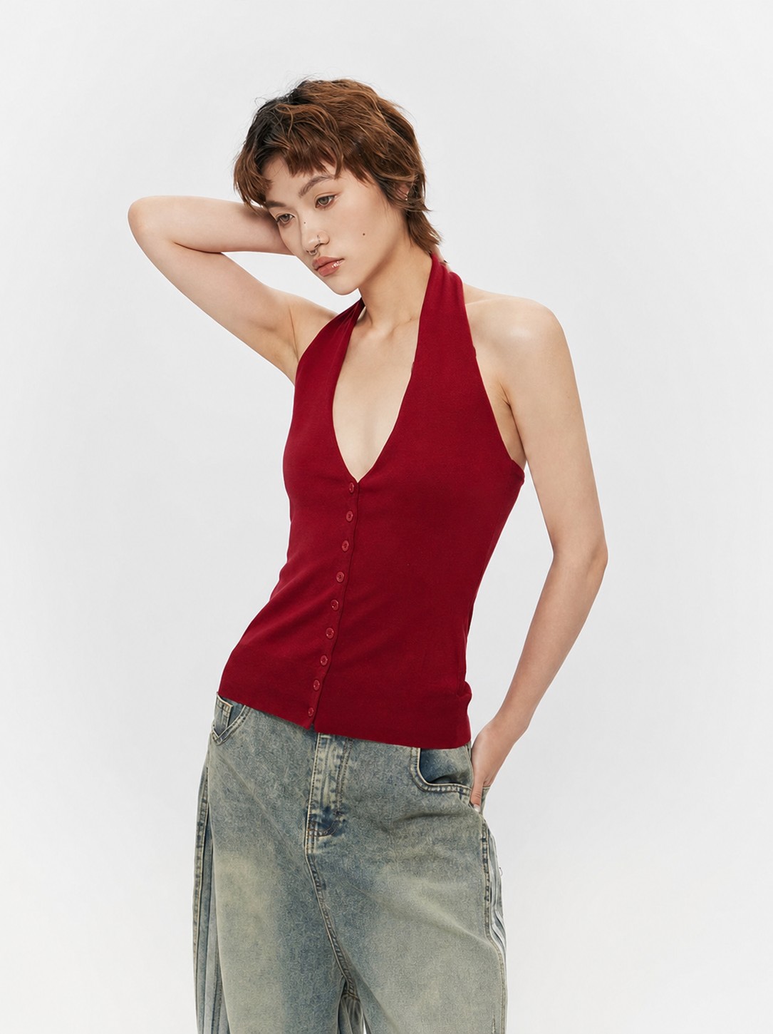 Halter Neck Backless Tank Top | The Korean Fashion