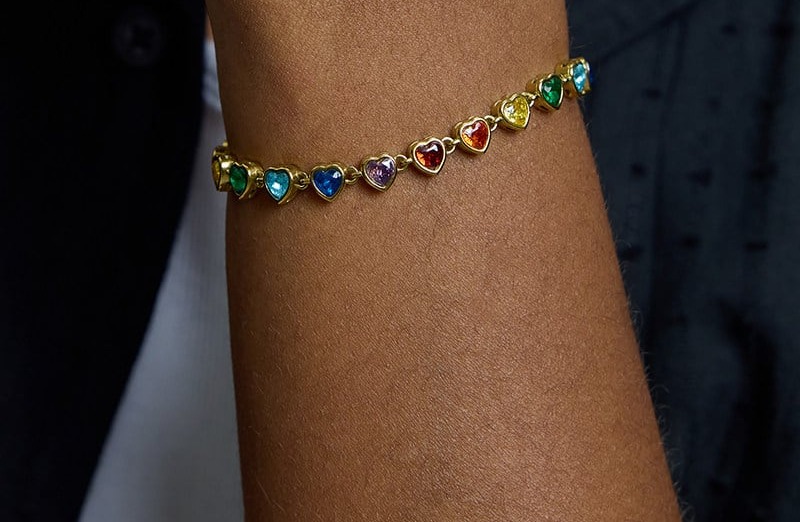 Heart Charm Crystal Bracelet | Gold Titanium Steel