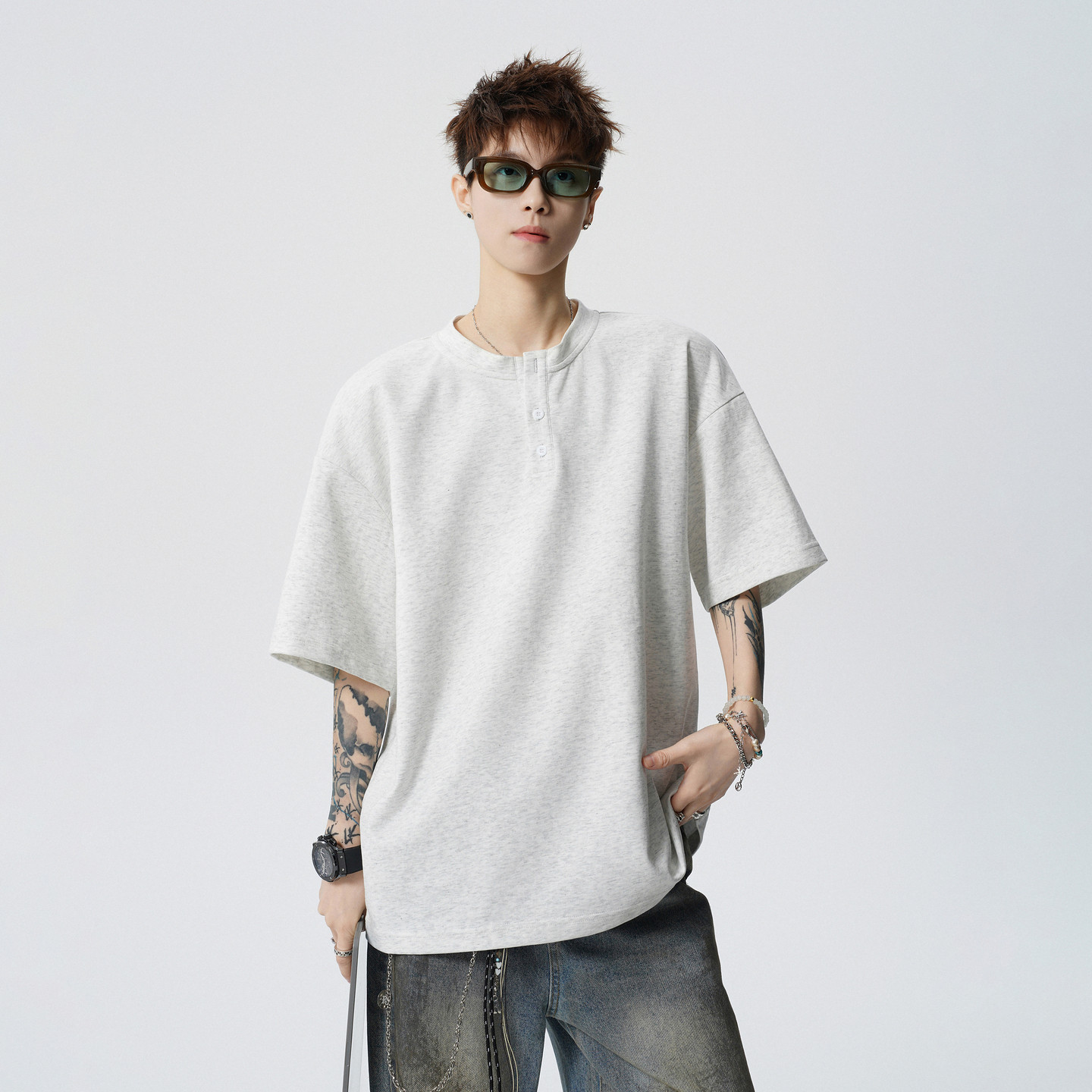 Henley Neck Short Sleeve T-Shirt | The Korean Fashion