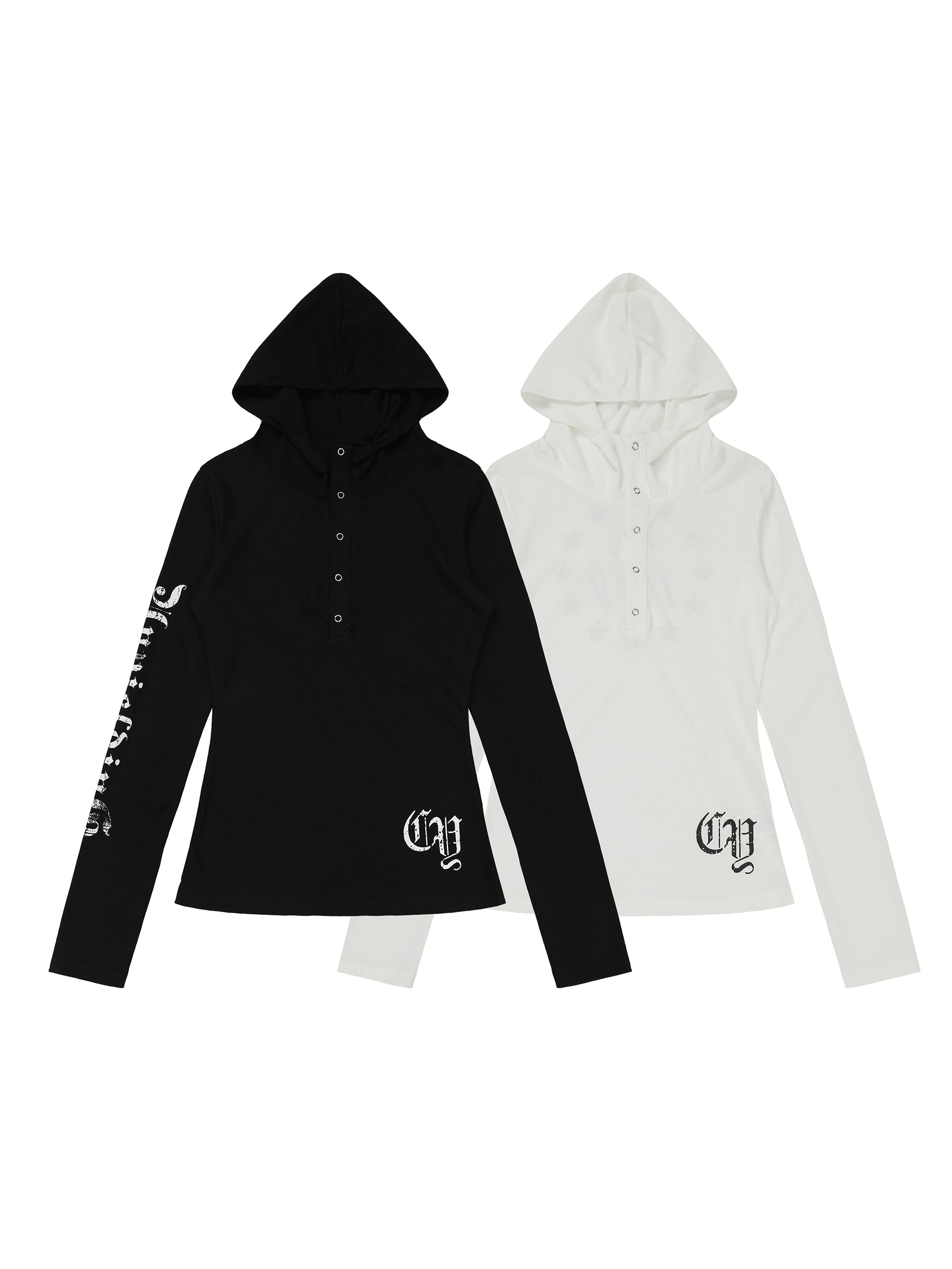 Hooded Long Sleeve Turtleneck Top with Snap Buttons