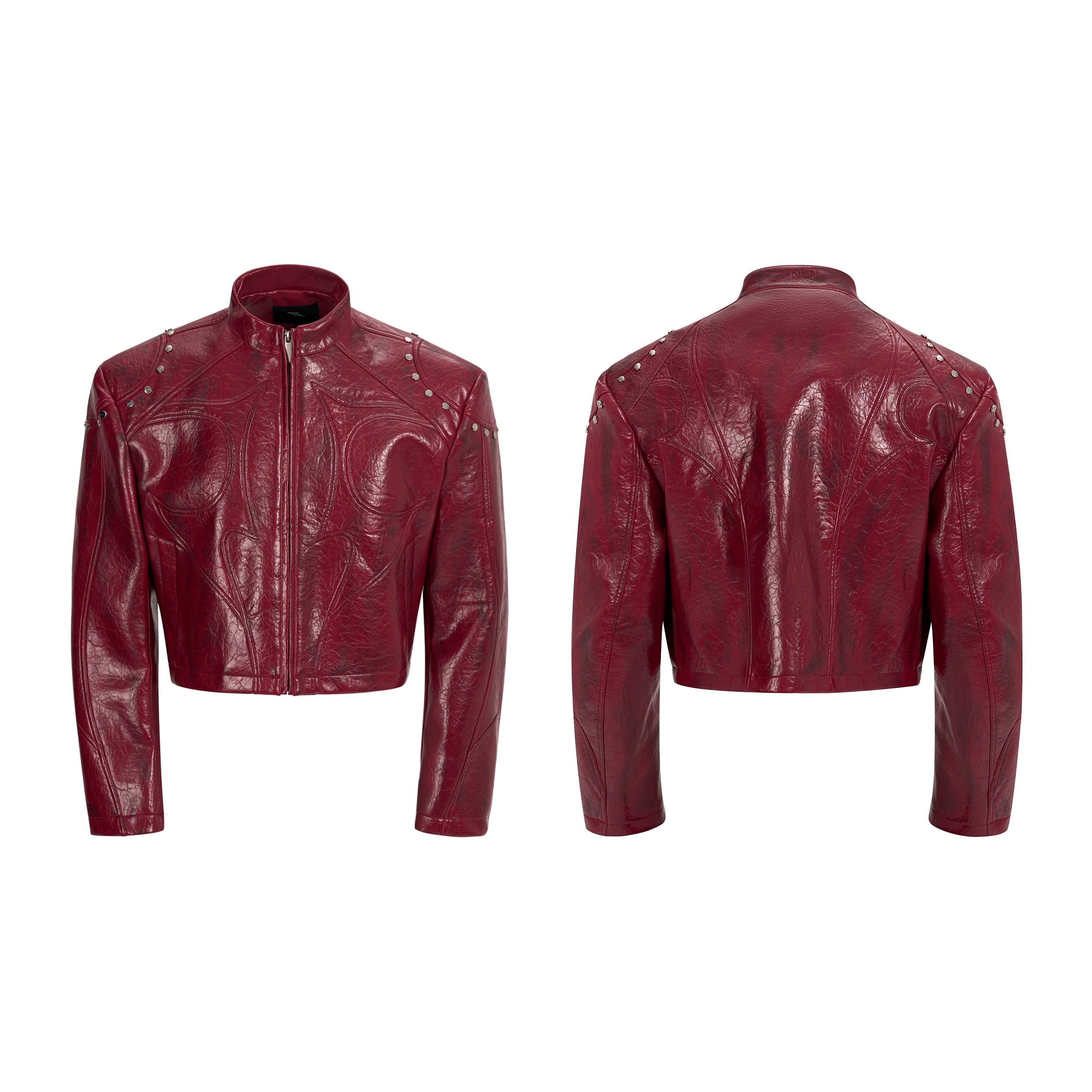 Stand Collar PU Leather Motorcycle Jacket | The Korean Fashion