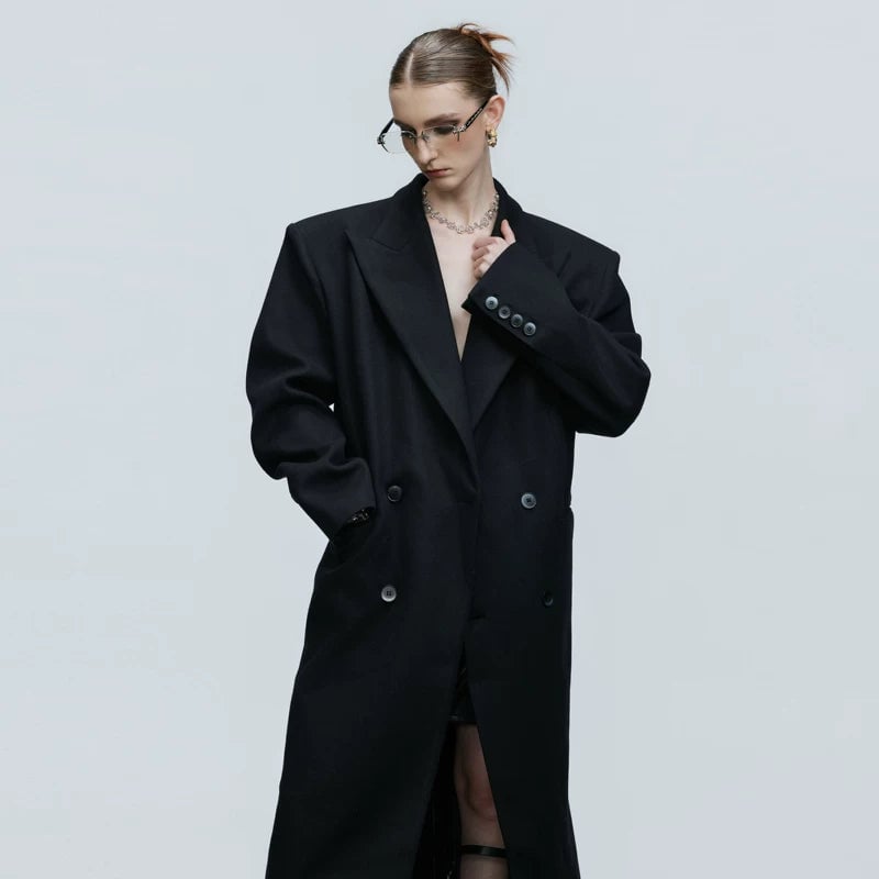 Padded Shoulders Oversized Wool Overcoat | The Korean Fashion