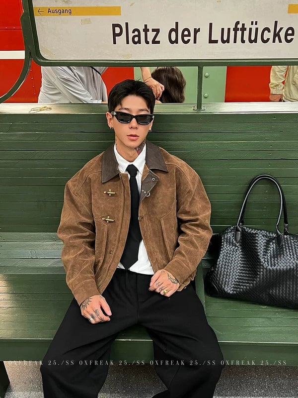 Suede Work Jacket with Airplane Buckle | The Korean Fashion