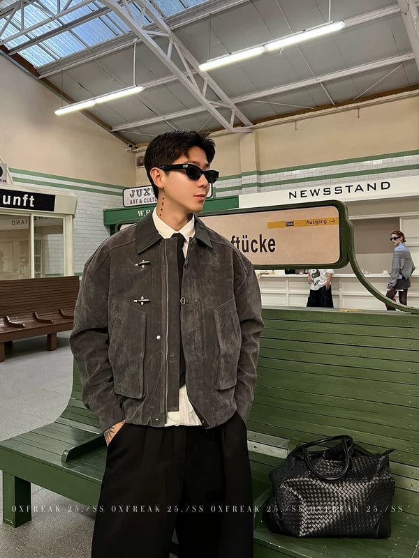 KAJA REALISTIC SUEDE WORK JACKET L　OVY Suede Work Jacket with Airplane Buckle | The Korean Fashion