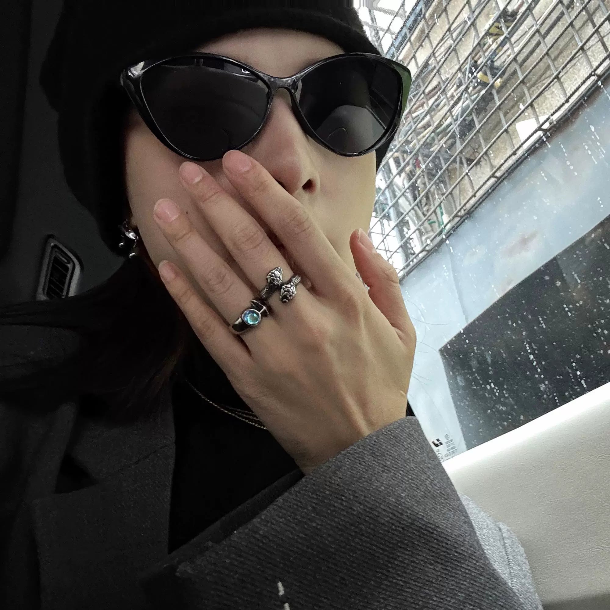Snake Moonstone Cross Flower Ring | The Korean Fashion