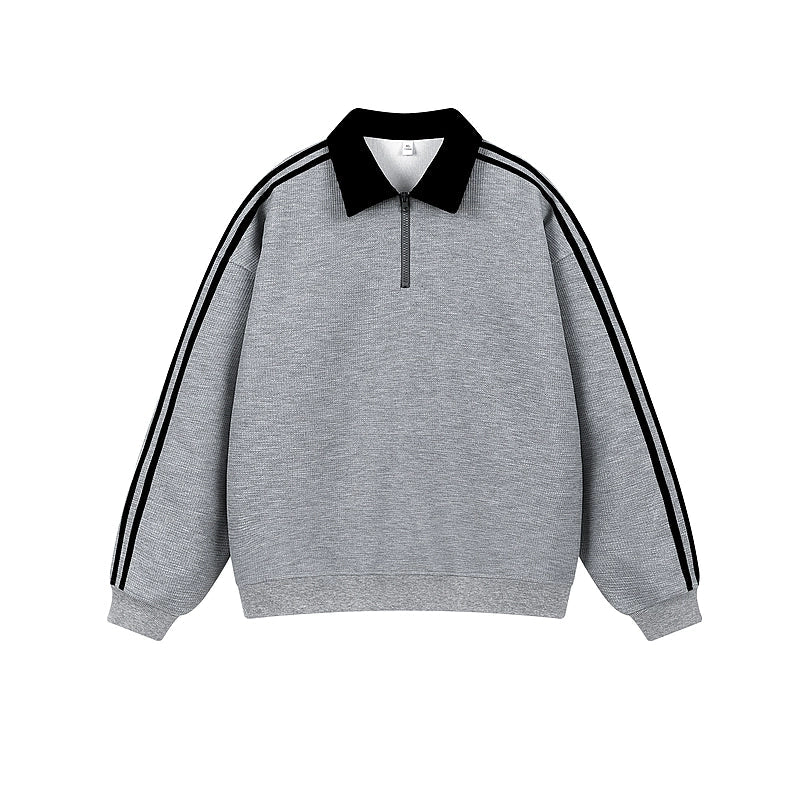 Half-Zip Three-Stripe Polo Sweatshirt | The Korean Fashion