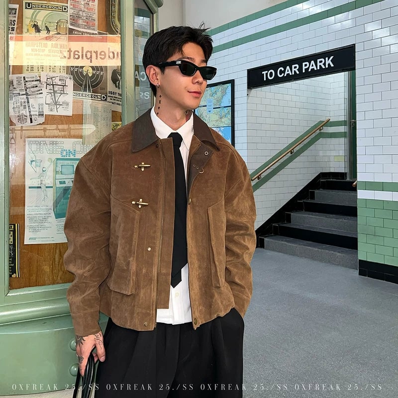 Suede Work Jacket with Airplane Buckle | The Korean Fashion