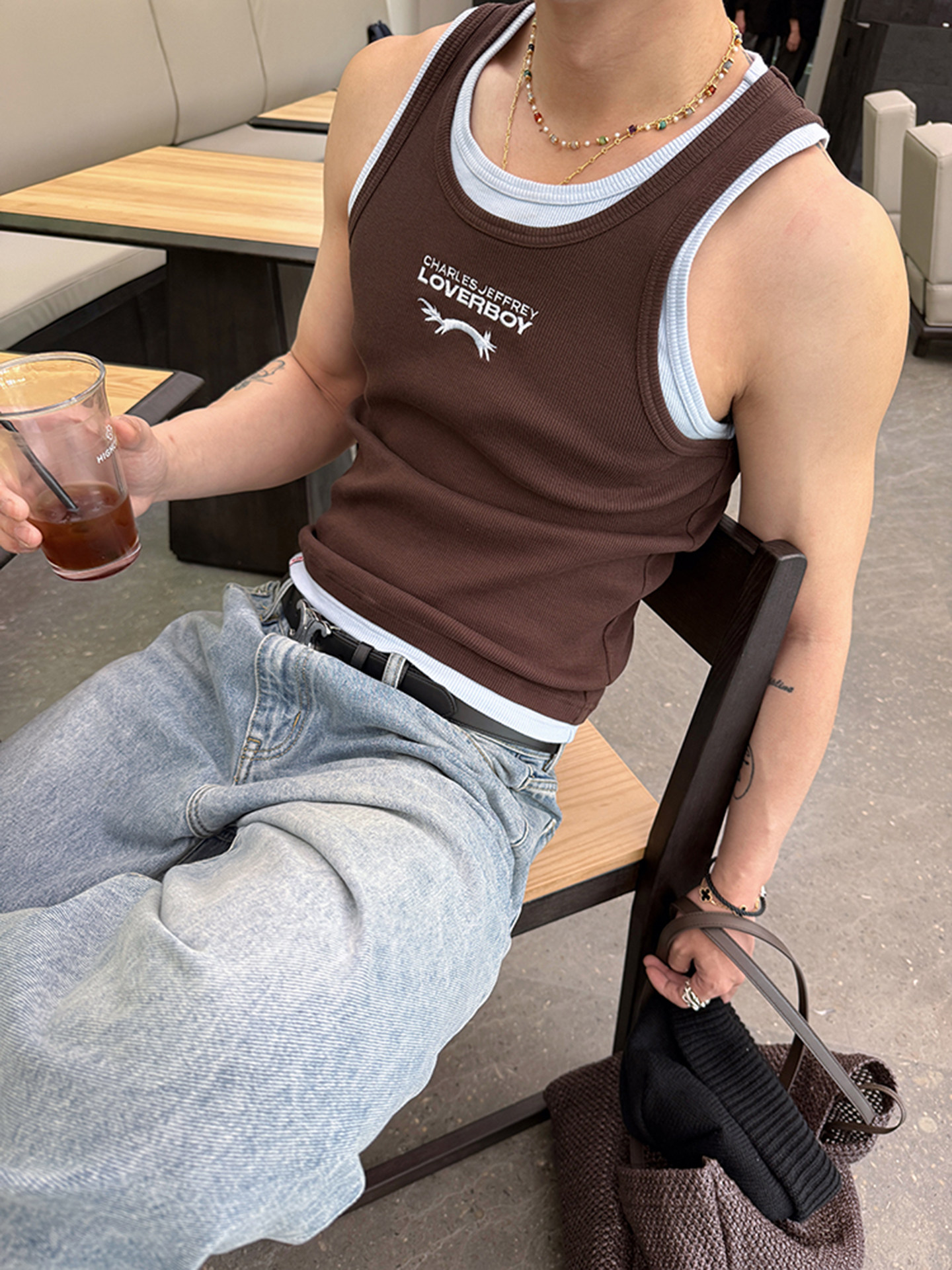 Layered Graphic Ribbed Tank Top | The Korean Fashion