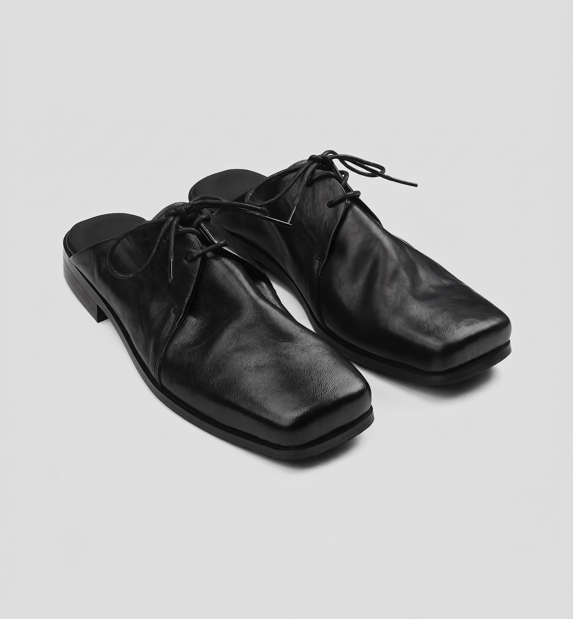 Leather Square Toe Mule Slippers | The Korean Fashion